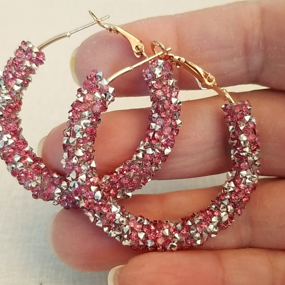 Beautiful Pink Sparkle Hoops